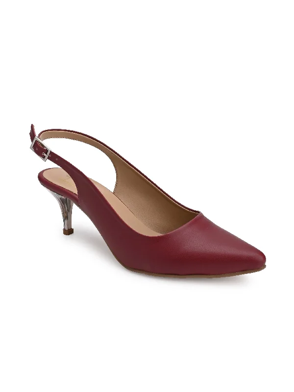 Hydes N Hues Maroon Stone Finished Kitten Heels