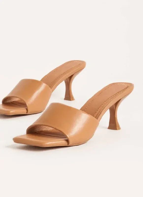 Tan Open Toe Kitten Heel