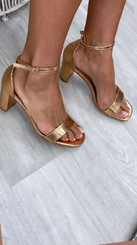 Susan Champagne Metallic Snake Sandals