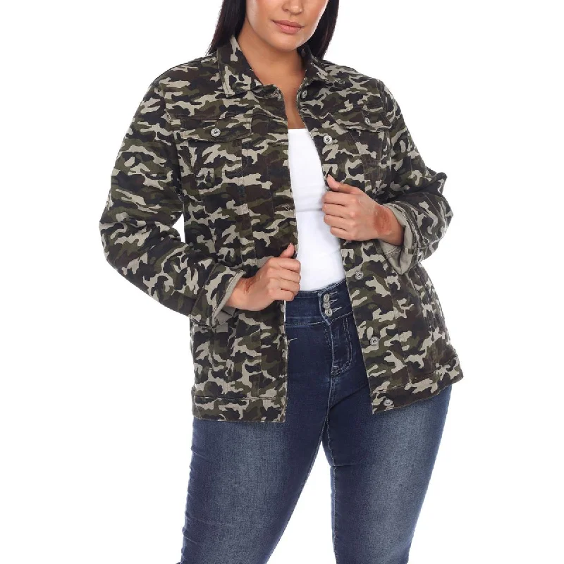 White Mark Womens Plus Camouflage Long Sleeves Denim Jacket