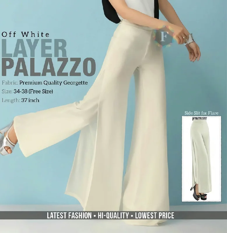 White Layered Georgette Palazzo Pants for Women