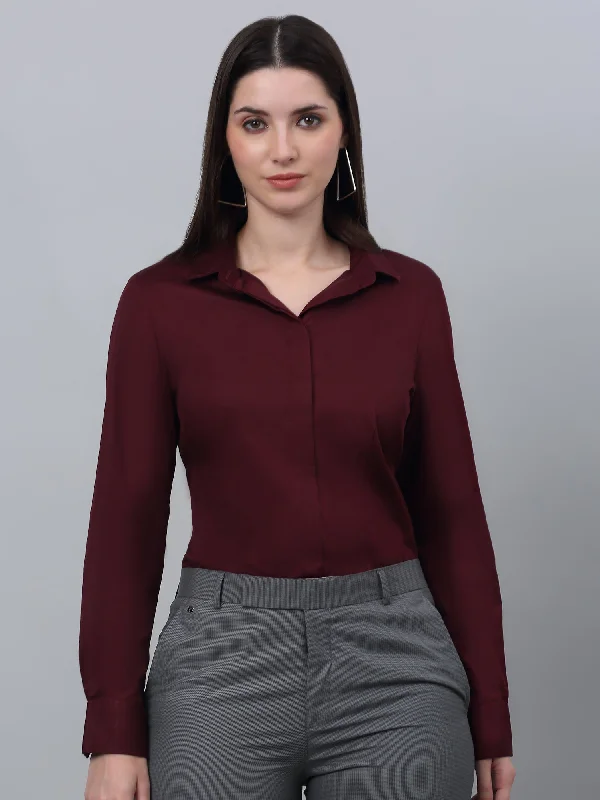 Women's Formal Slim Fit Wine Regular Full Sleeve  Shirt