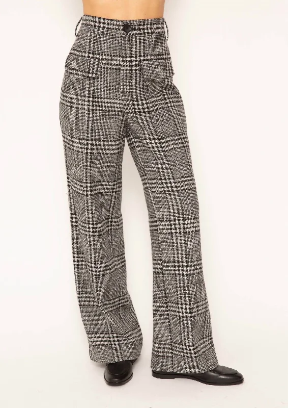 Odette Track Stripe Pants In Grey Plaid