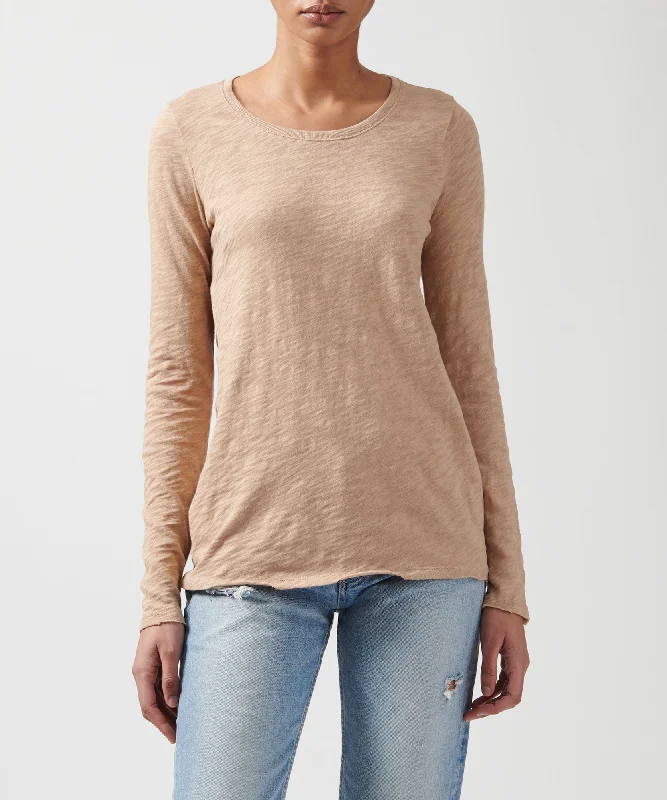 Slub Jersey Long Sleeve Destroyed Wash Tee - Camel