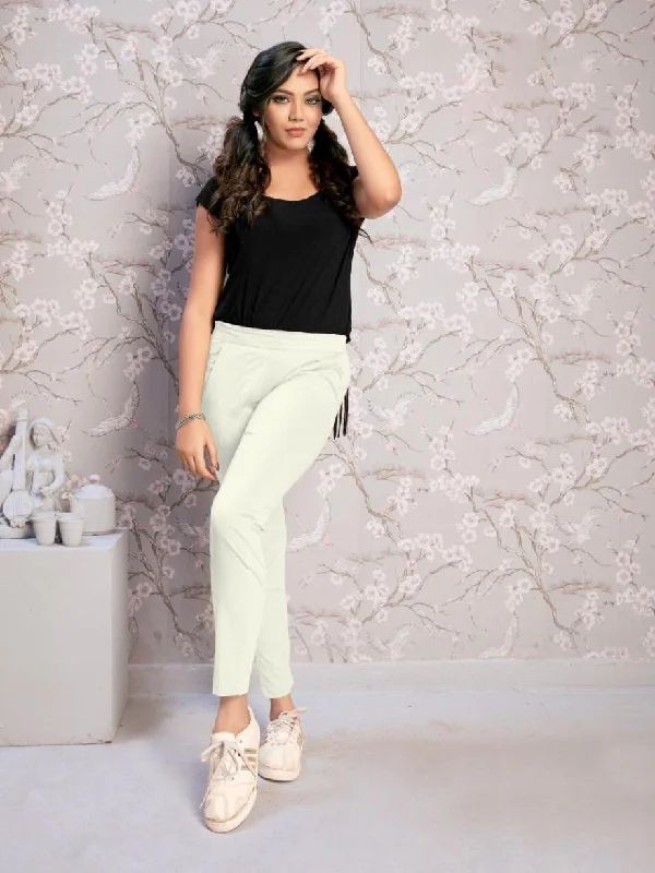 Cotton Off white Lycra Women Pants