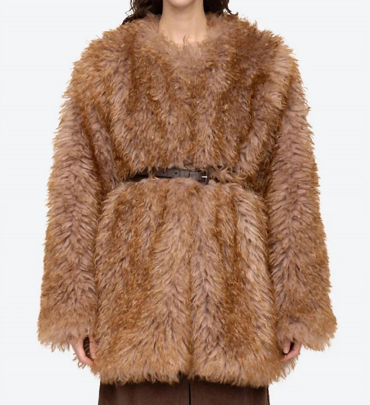 Fifi Faux Fur Jacket In Camel