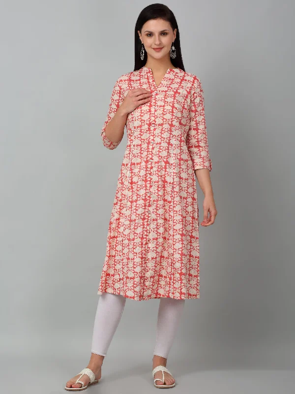 Women's Casual Band Collar Carrot All over Printed Knee Length Kurti