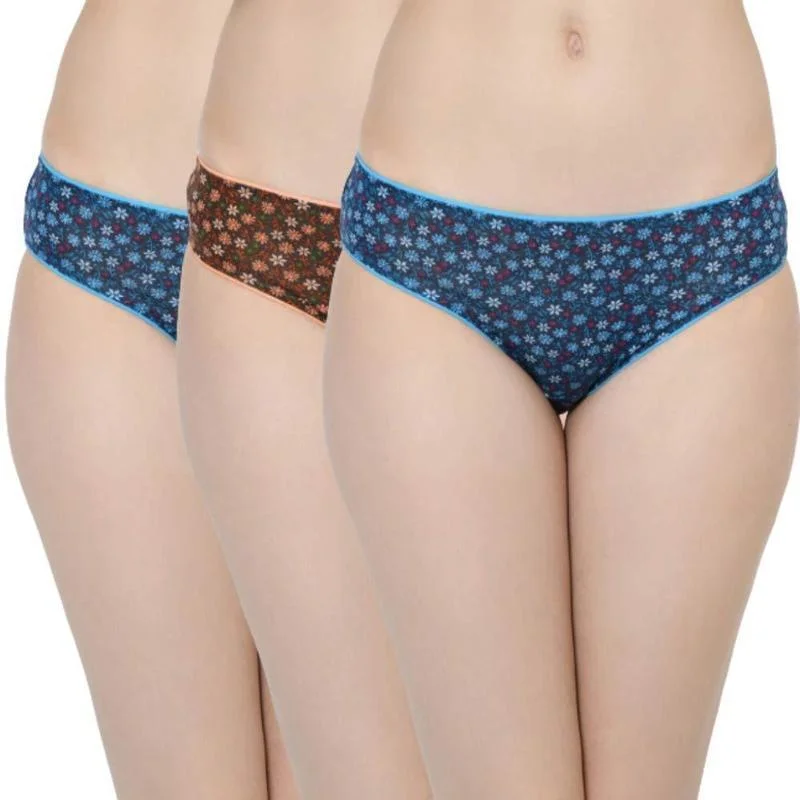 Groversons Paris Beauty Women's Floral Printed Low Waist Dark Color Cotton Bikini Panties (Pack of 3)