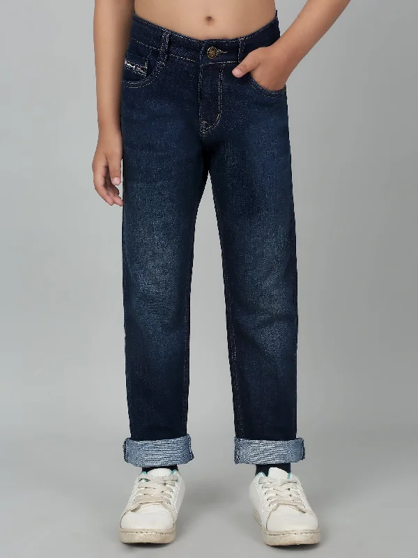 Boy's Dark Blue Solid Stretchable Jeans