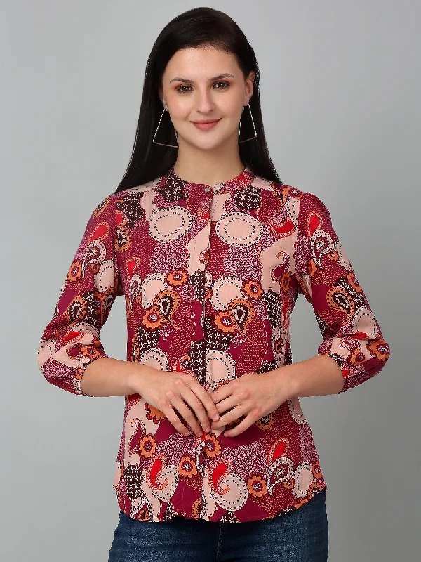 Women's Casual  Multi Color Paisley Print Mandarin Collar Tunic