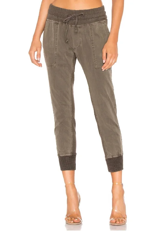 Mixed Media Pant In Army Green