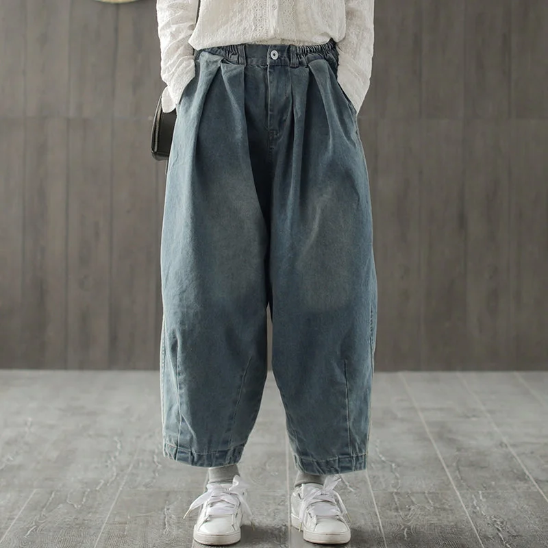 Vintage Loose Wide-leg Blue Jeans Women Casual Denim Pants K1351