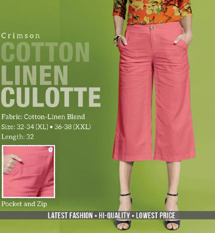 Crimson Linen Cotton Culottes Pants for women