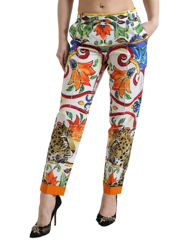 Dolce & Gabbana Majolica Print Tape Cotton Women's Pants