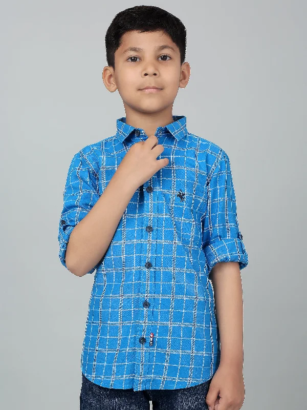 Boy's Royal Blue Checkered Full Sleeves Shirt