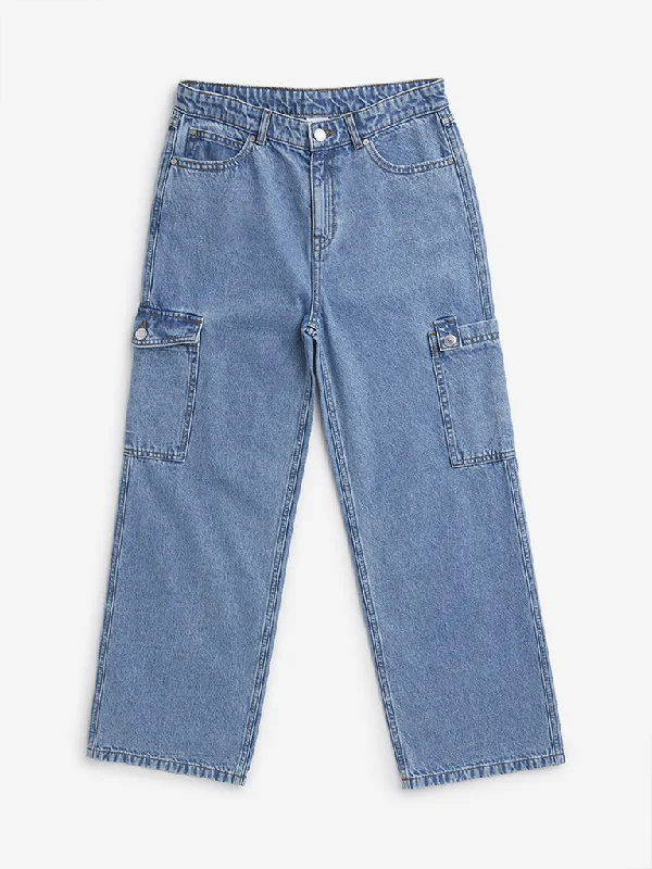 Y&F Kids Blue High - Rise Relaxed - Fit Jeans