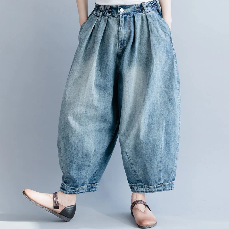 Blue Cowboy Loose Wide-leg Pants Women Casual Jeans K18036