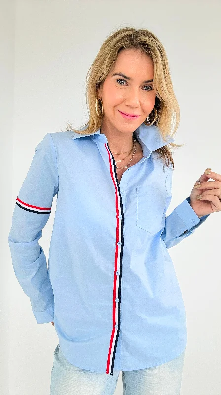 Accent Stripe Button-Down -  Blue