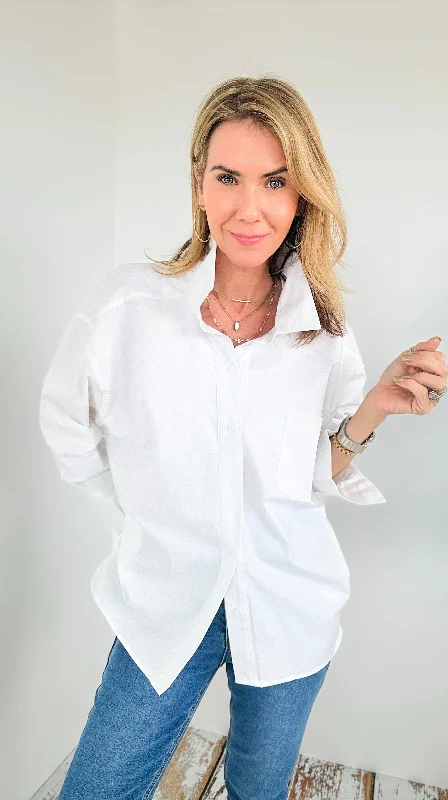 Chic Comfort Button-Down Blouse- White