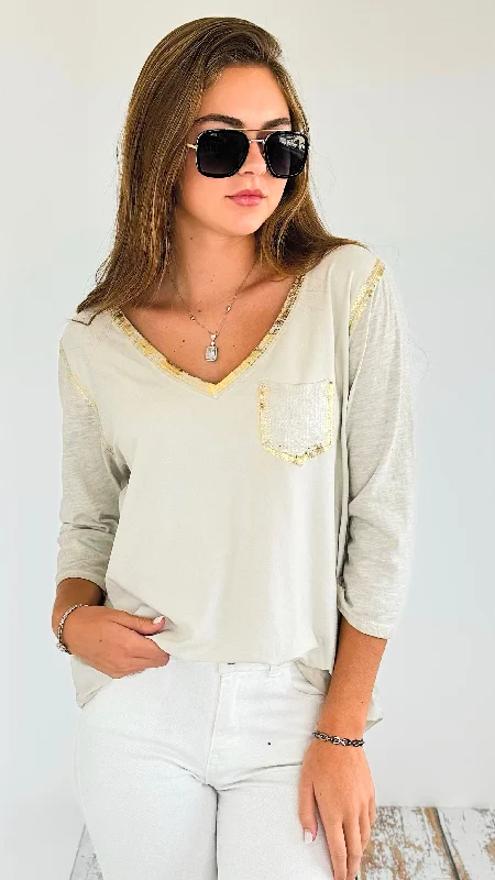 Foil Detailed V- Neck Italian Top