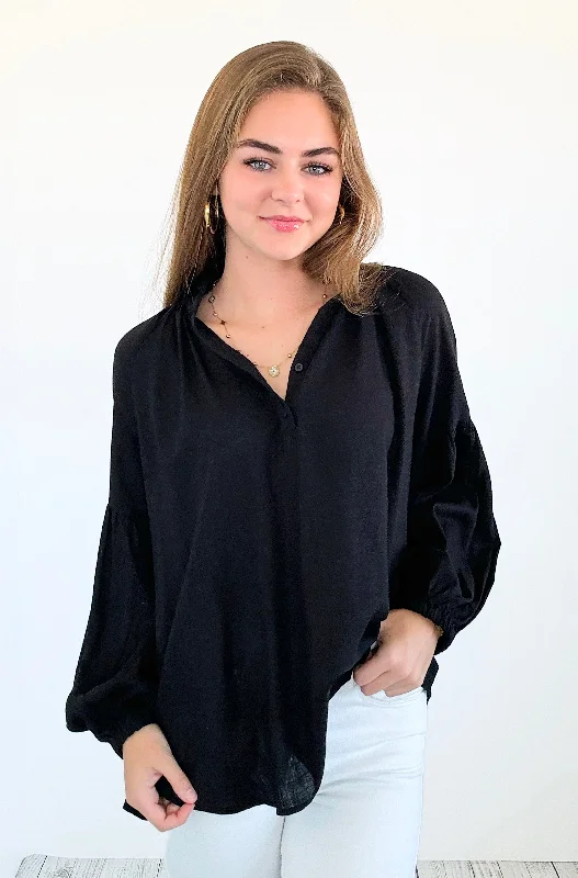 Savannah Breeze Peasant Blouse - Black