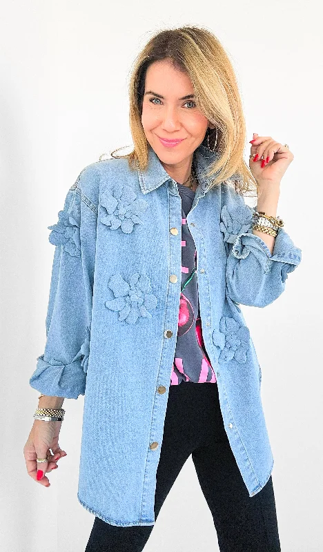 Blossom Denim Button-Down Top