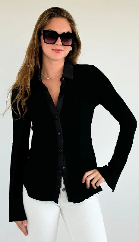 Glam Button-Up Top - Black