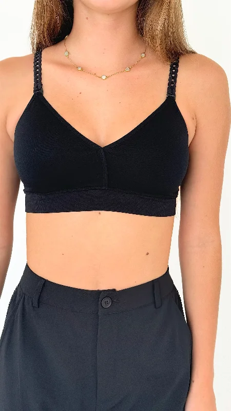 Black Plunge Situation Bra - Black Mini Loops