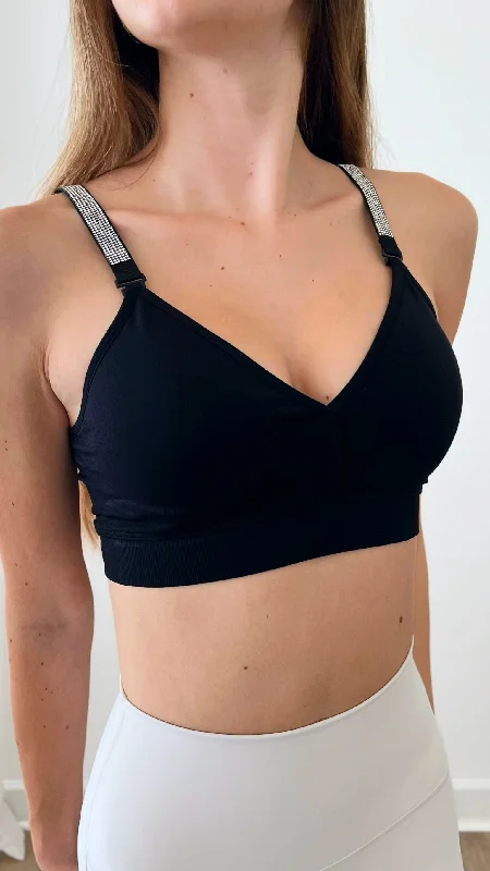 Strap Situation Bra - Black W Crystal Plunge