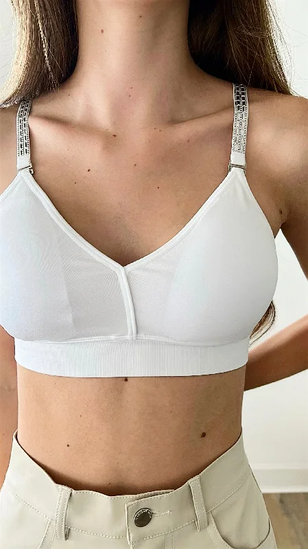 Strap Situation Bra - White W Silver Embellished Plunge