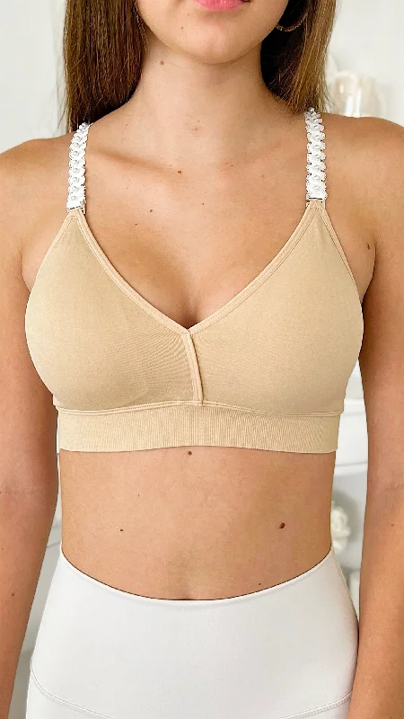 Strap Situation Bra - Nude W Pearl Lace Plunge