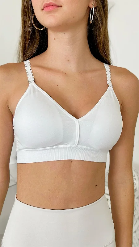 Strap Situation Bra - White W Silver Embellished Plunge