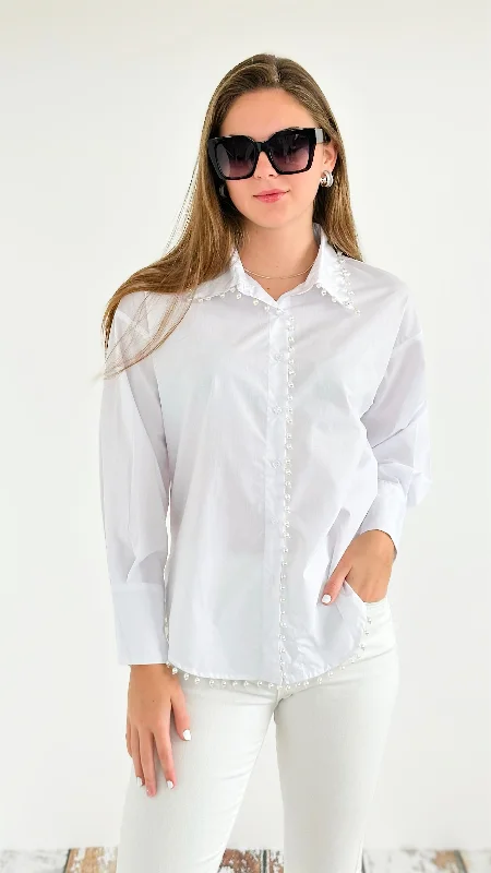 Pearl Edge Poplin Blouse - White