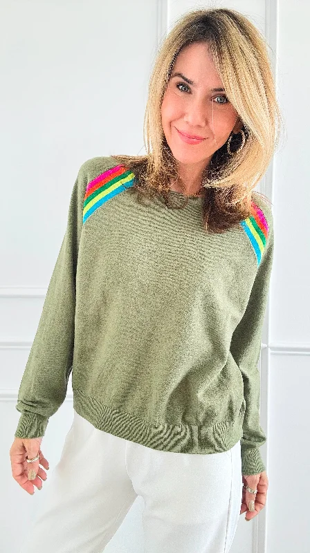 Rainbow Stripe Sweatshirt - Olive