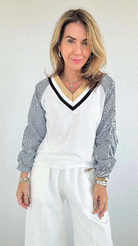 Riviera V-Neck Stripe Blouse