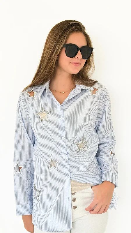 Starry Stripes Button-Down Blouse