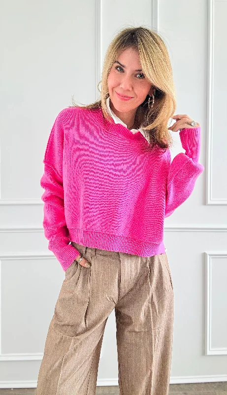 Spring Breeze Crop Sweater - Hot Pink