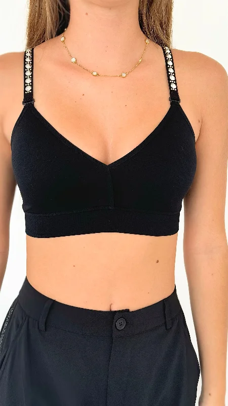 Strap Situation Bra - Black Plunge/ Two Tone Dome Studs