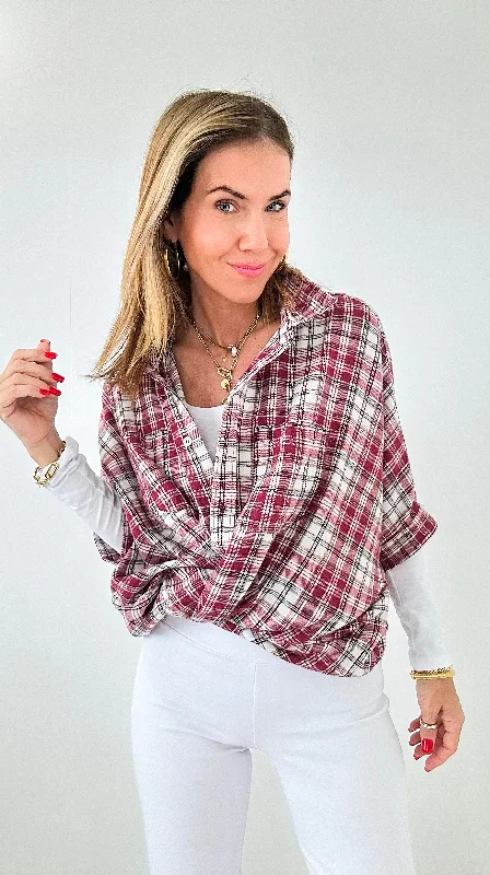 Sundown Plaid Cape Top