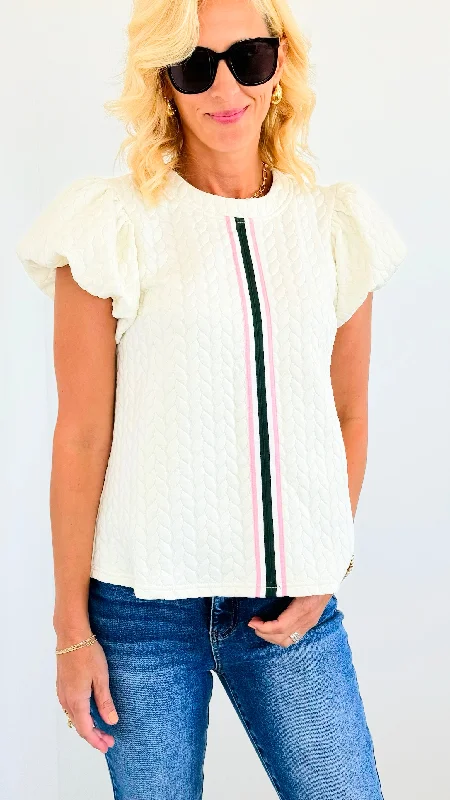 Textured Front Stripped Top - Ivory