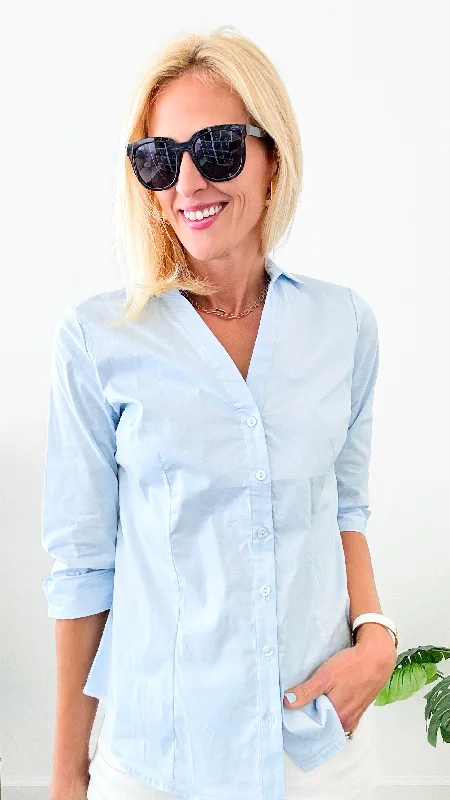 V-Neck Blouse - Blue