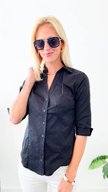 V-Neck Blouse - Black