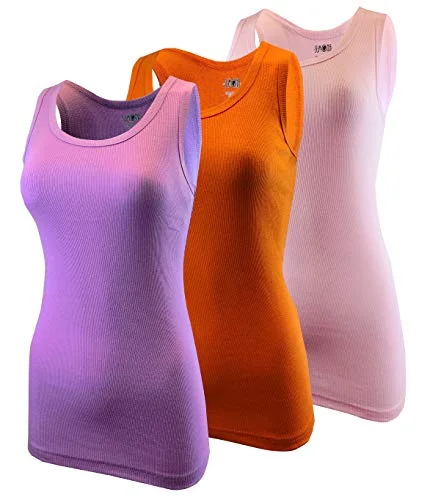 Women's Cotton Sleeveless Tank Tops | L. Pink, Orange, L. Purple