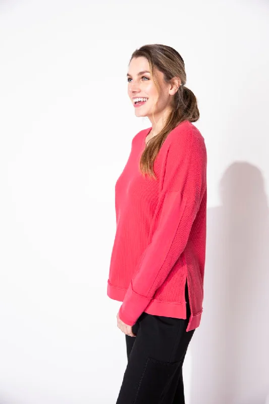 Waffle Knit Boxy Thermal Top in Cherry by Escape