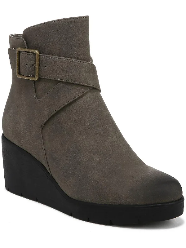 Archer Womens Faux Leather Wedge Ankle Boots