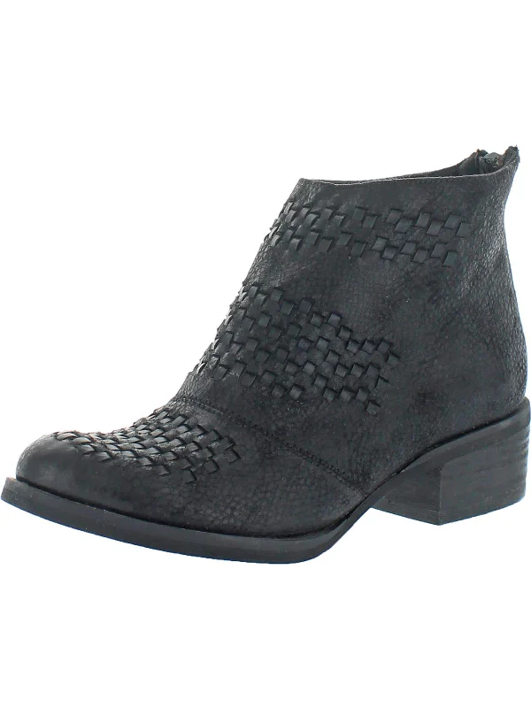 Kyla Womens Faux Leather Block Heel Ankle Boots