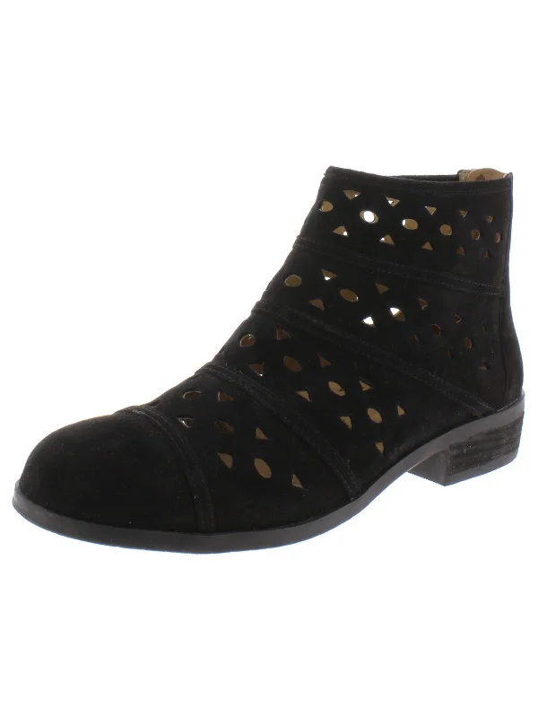 Portland Womens Suede Laser Cut Booties