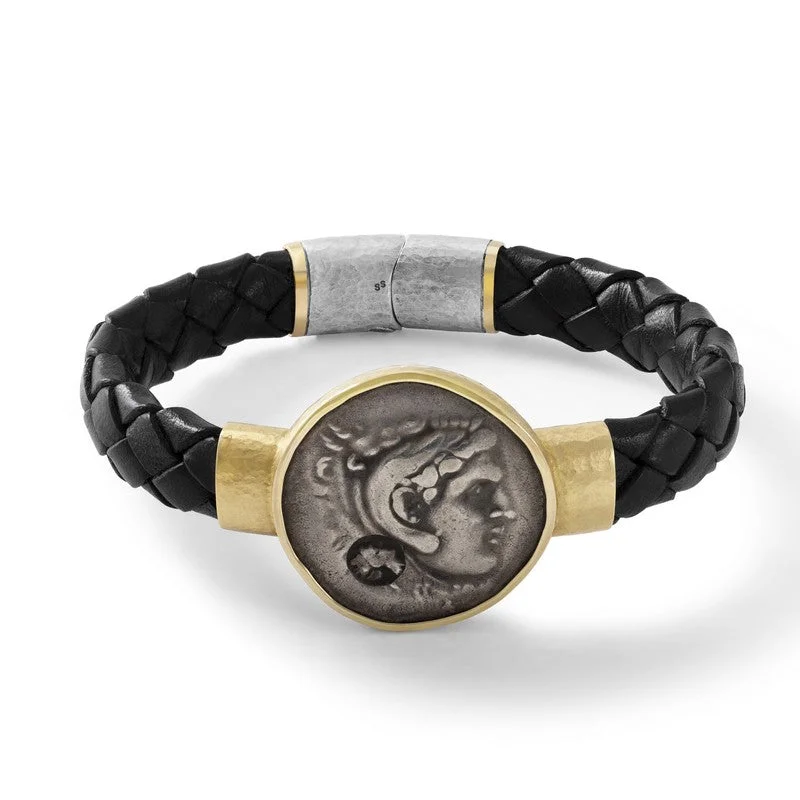 Ancient, Authentic Alexander the Great Coin Leather Bracelet