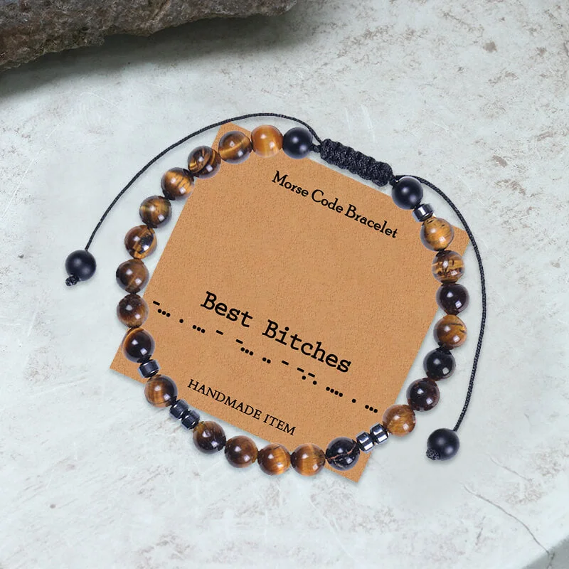 Best Bitches Tiger Eye Morse Code Braided Bracelet