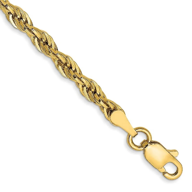 Curata 10k Yellow Gold 3.0mm Semi solid Rope Chain Bracelet